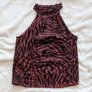 White House Black Market Red/Black Animal Print Sleeveless Blouse Size 0/XS NWOT